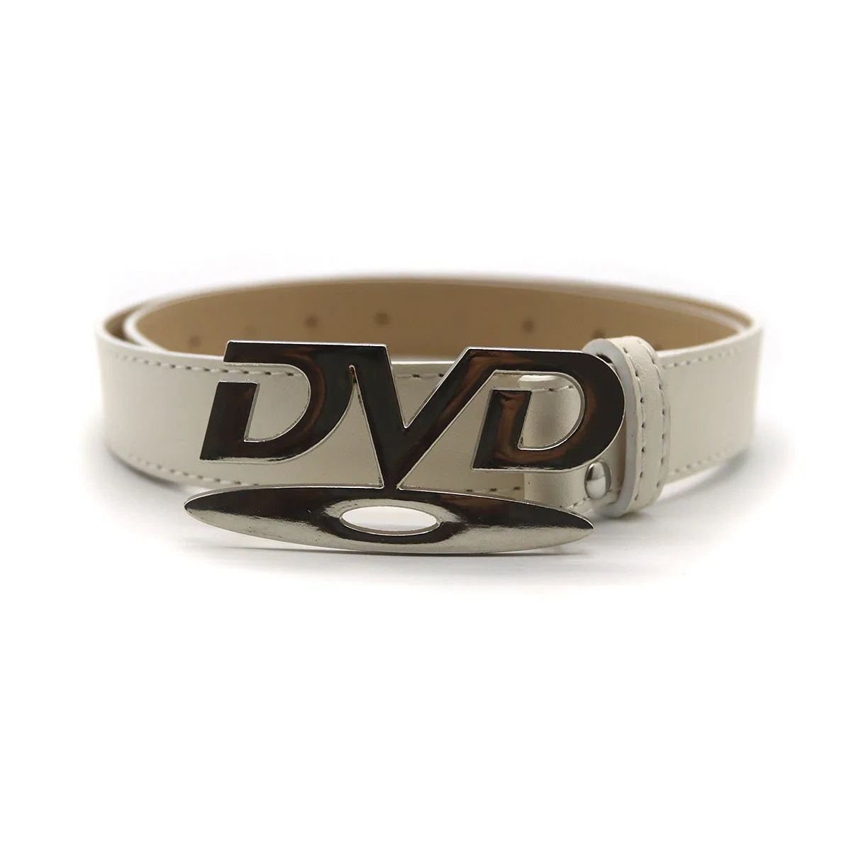 Unisex Nostalgic DVD Buckle Belt - White Black Jeans Decoration Waistband for Men & Women Perfect for Daily Wear & Party Outfits