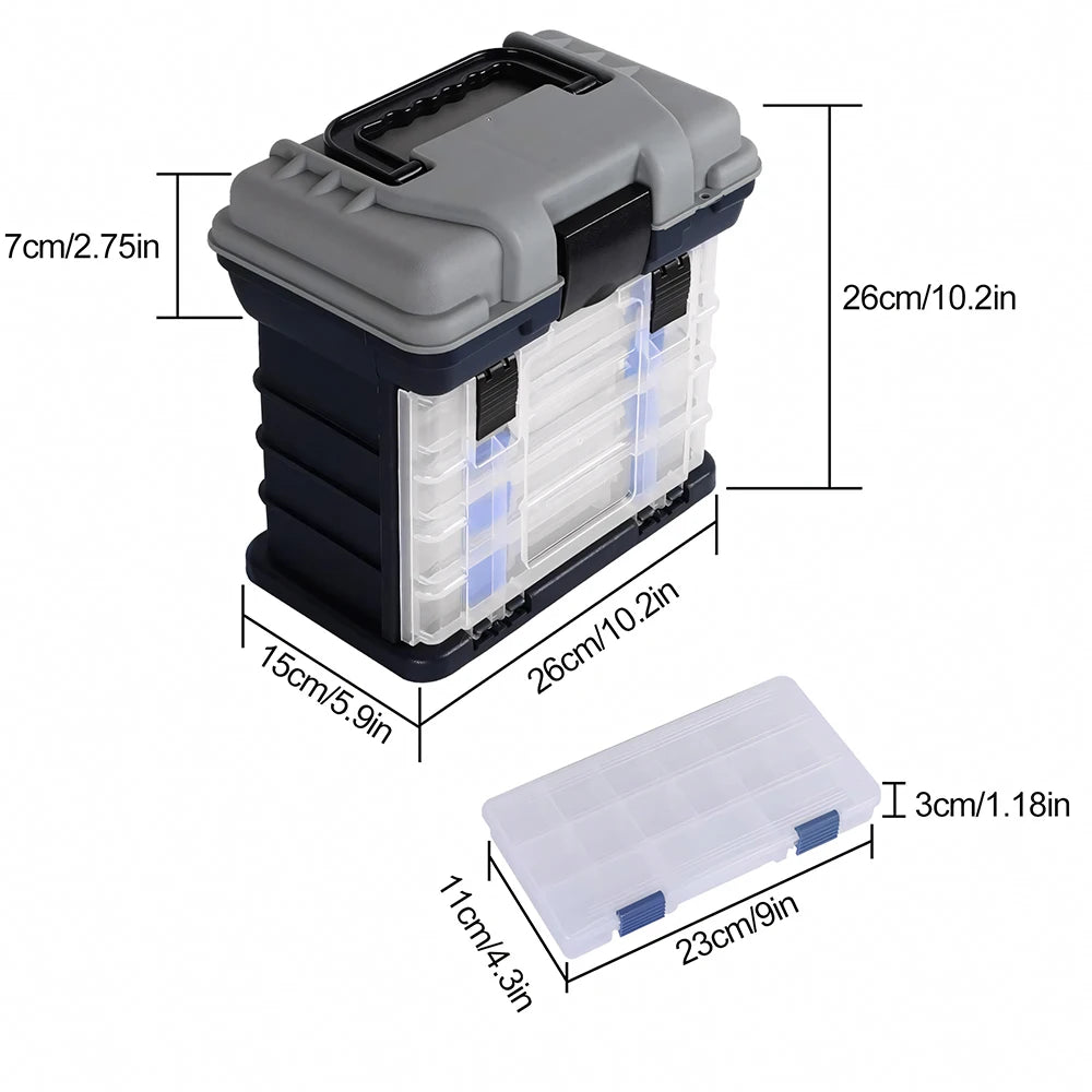 YJ Fishing Tackle Box Kit with Fishing Pliers 4-Tier Multi-Functional Fishing Handheld Storage Box Adjustable Dividers Portable Fishing Tackle Lure Tool Box Arts Crafts