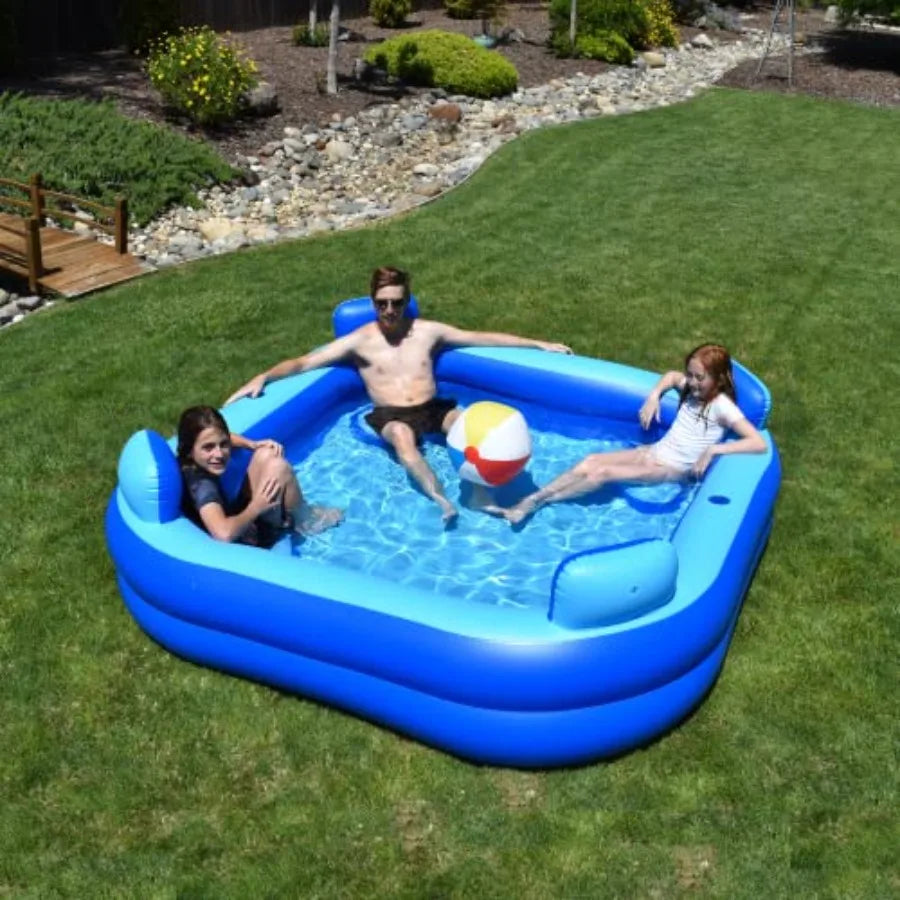 Inflatable Pool Bundle with Seats Headrests - 8ft x 8ft - Electric Pump and Ground Tarp Included - Fast Setup and Reinforced Seats