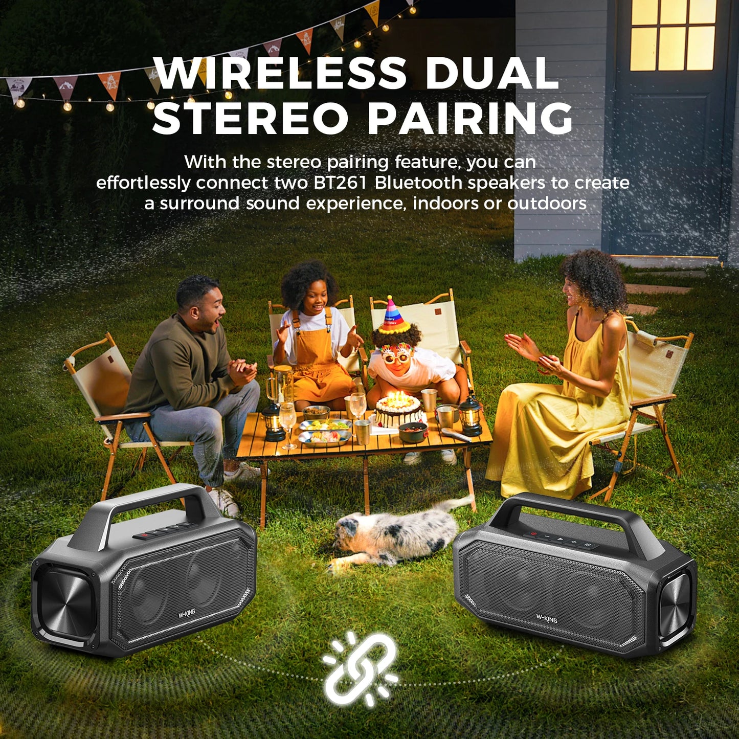W-KING BT261-2 Portable Bluetooth 80W Wireless Speaker, IPX6 Waterproof Loud with Bass Boost, Stereo Pairing, Reverse Charging