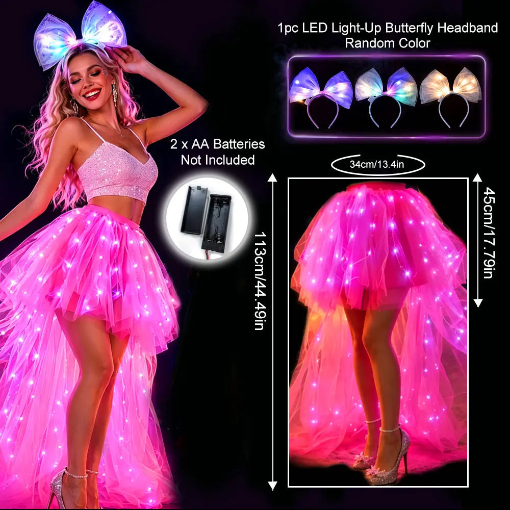 LED Light‑Up Tuxedo Dress with LED Butterfly Headband, Novelty & Special‑Occasion Clothing, Cosplay Accessories Role‑Play Props, for Wedding, Prom, Birthday, Christmas, Halloween, Festival Light Show