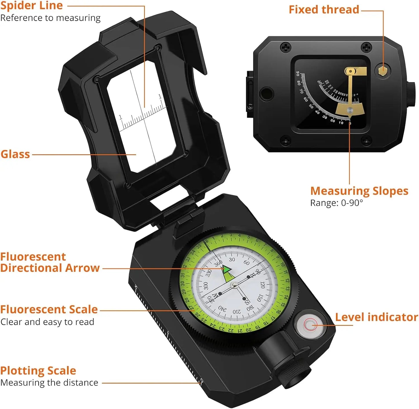 Professional Military Compass with Sighting Clinometer, IP54 Waterproof, Aluminum Alloy, Lightweight for Hiking Camping