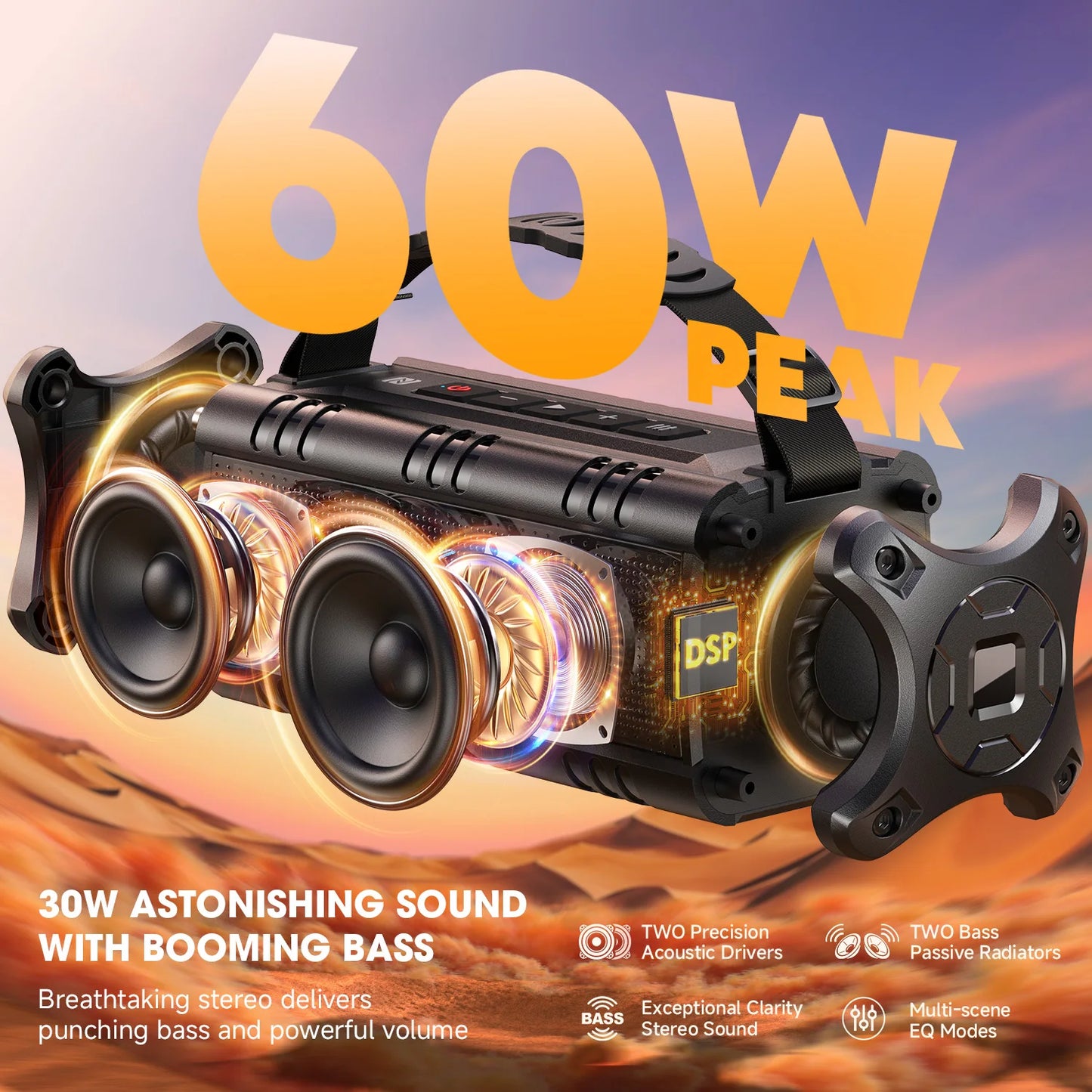 W-KING D8mini-1 Bluetooth Speaker, 30W Portable Wireless Loud Speakers, IPX6 Waterproof Outdoor Speaker, 24H Playtime, EQ, AUX, TF Card