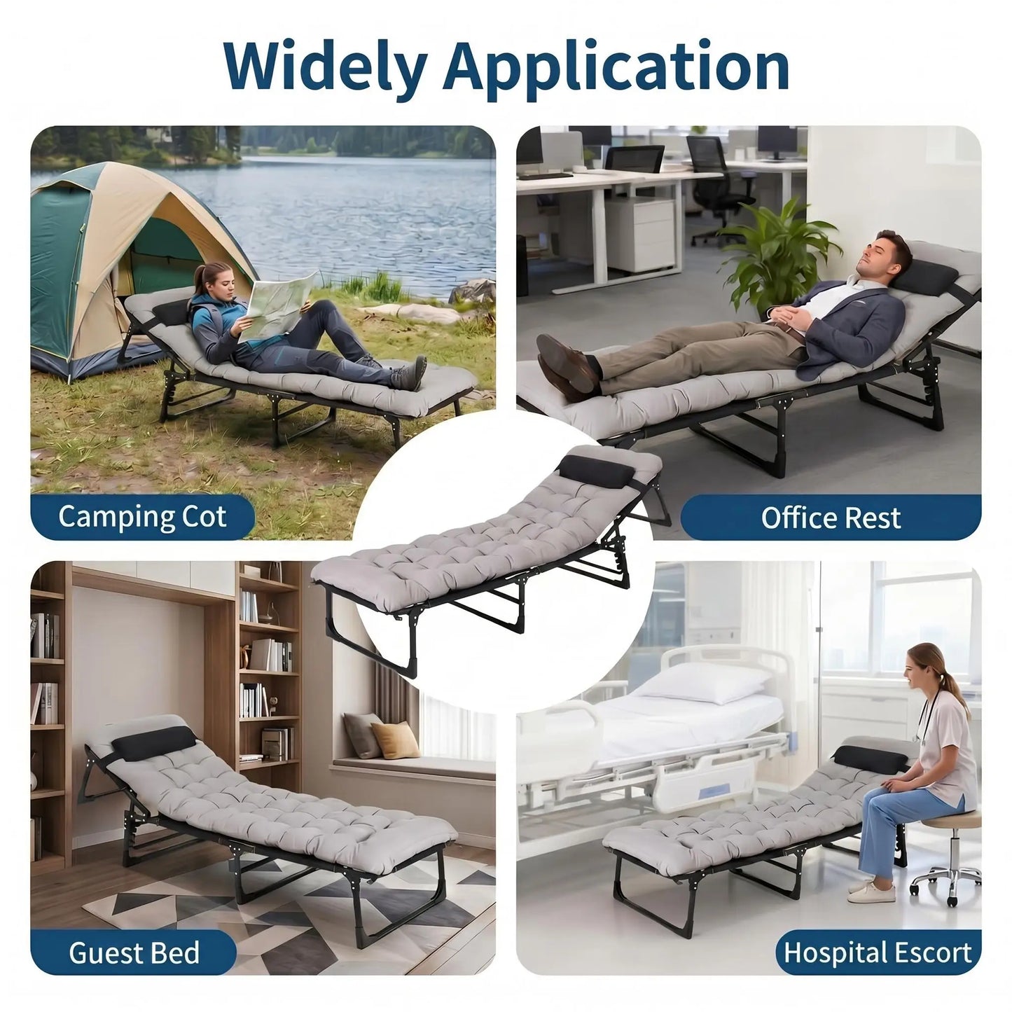 170/190/200cm Foldable Camping Cot For Adults With Mattress & Pillow, 5-Position Adjustable Portable Guest Bed, 400lb Capacity