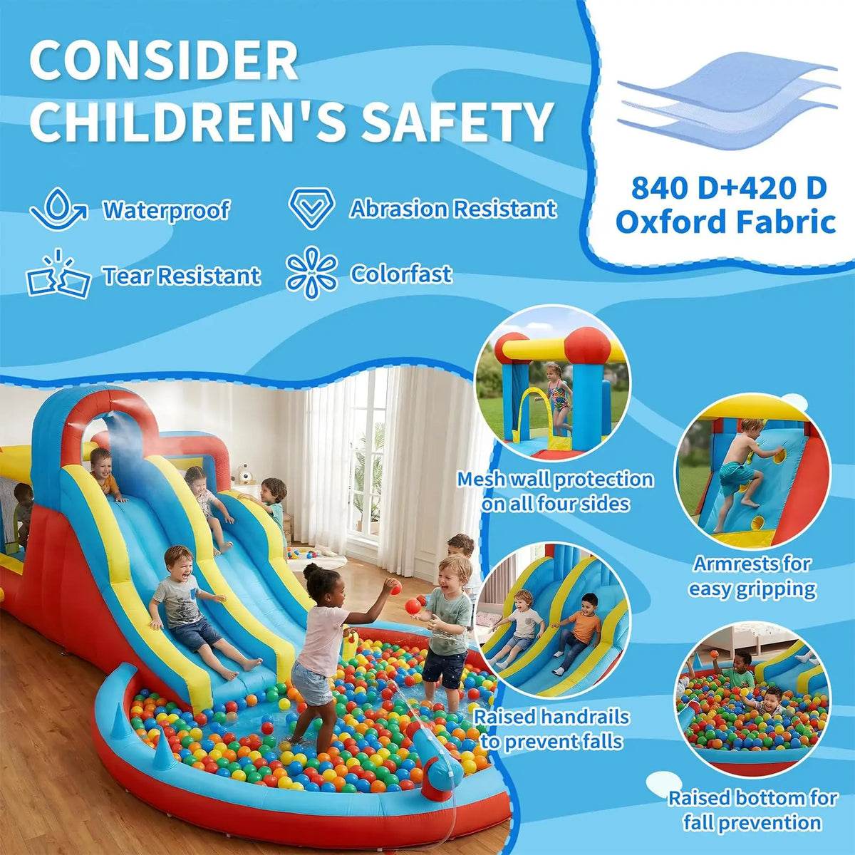 23FT 8-in-1 Inflatable Water Slide Bounce House With Blower, Dual Slides, Splash Pool, Outdoor Kids Water Park Ages 3-10
