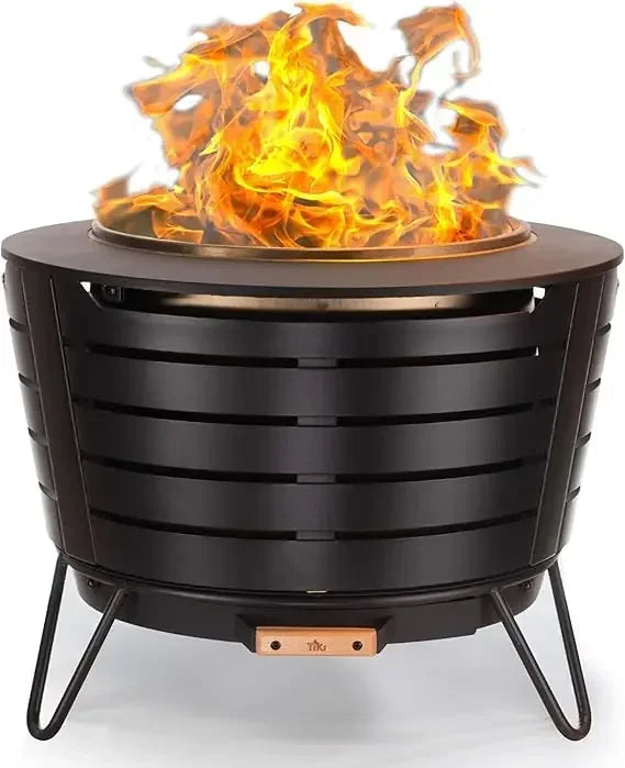 Modern Black 25-Inch Smokeless Wood-Burning Patio Fire Pit with Removable Ash Pan and Weather-Resistant Cover