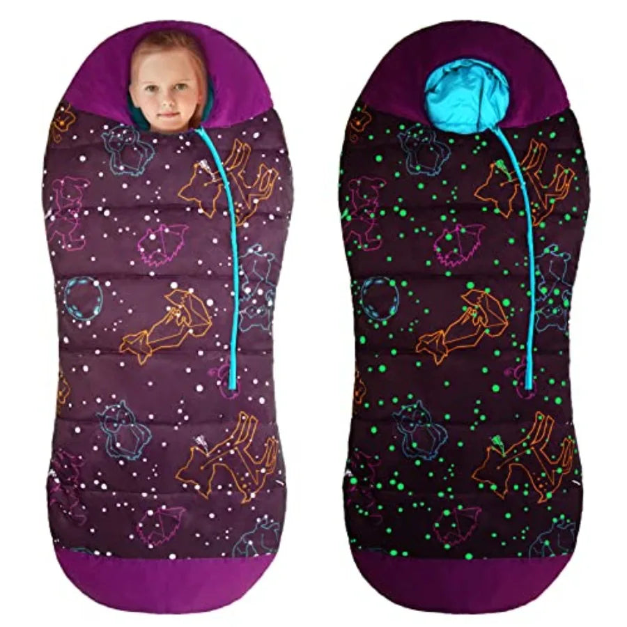 Glow in the Dark Mummy Sleeping Bag for and Youth Temperature Rating 30°F/-1°C Water-Resistant for Camping Hiking and Slumber Party