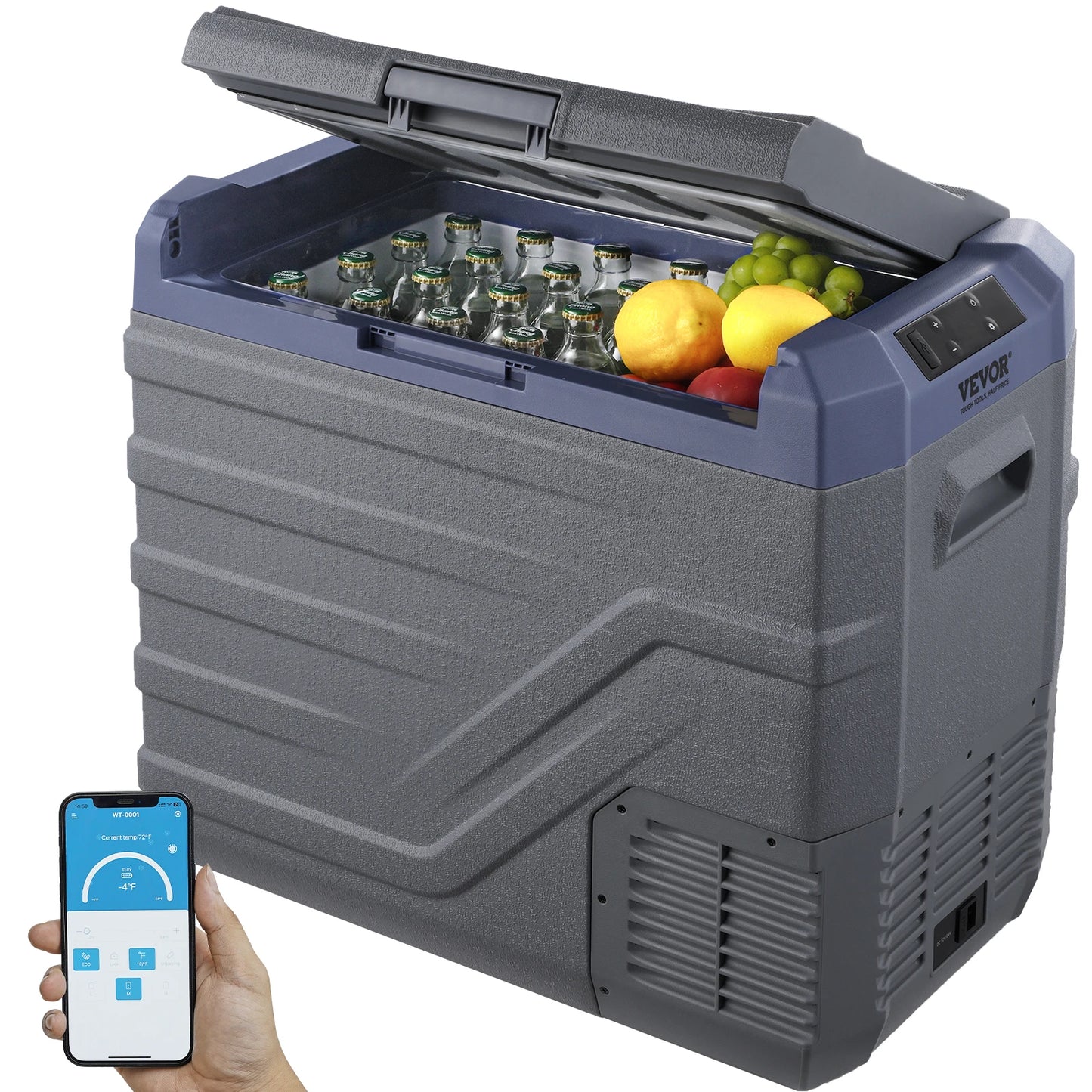SucceBuy 30/37/45L Car Refrigerator Single Zone Portable Freezer&Built-in Light Compressor Cooler for Outdoor Camping