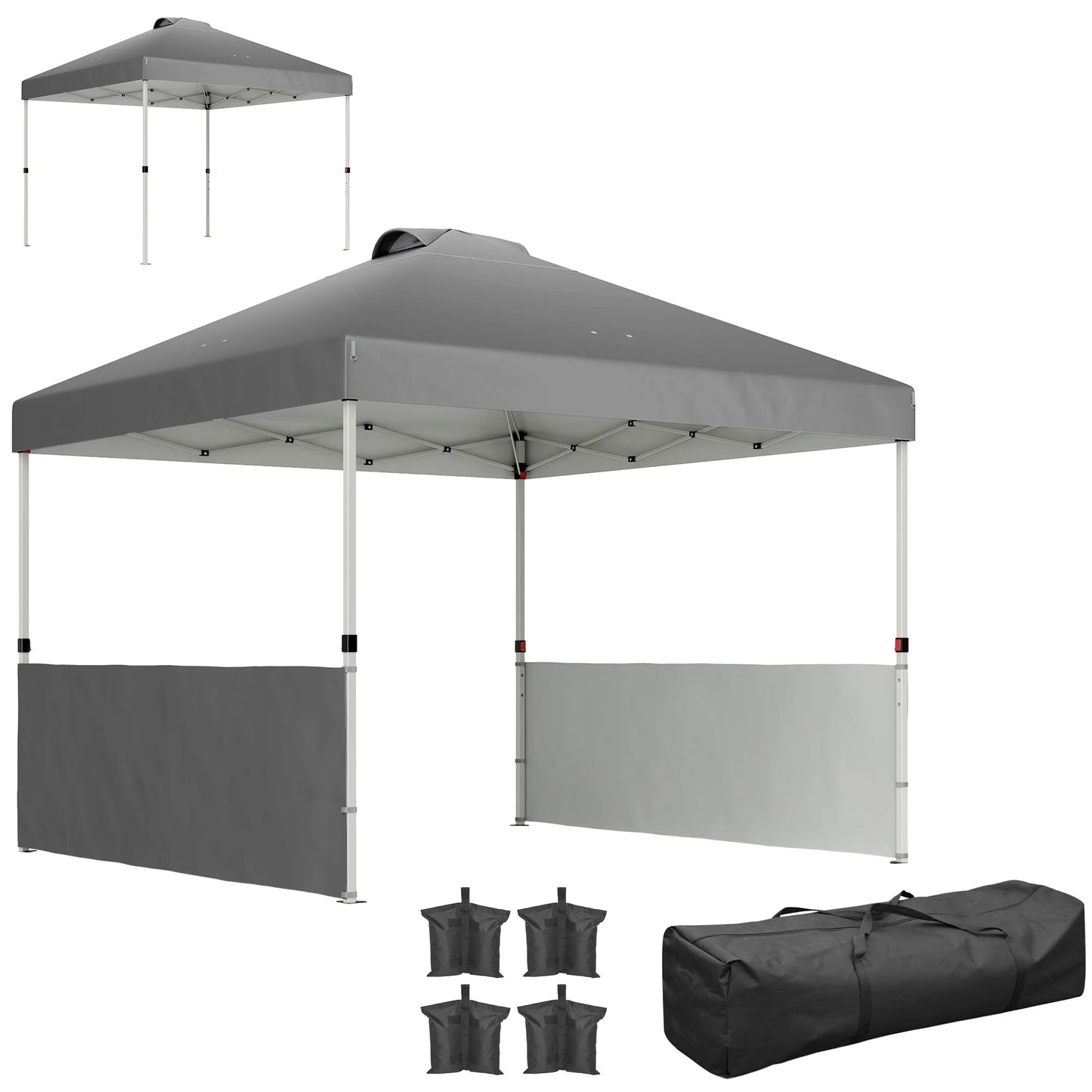 10' X 10' Pop up Canopy Tent with 2 Half Sidewalls, Dark Gray