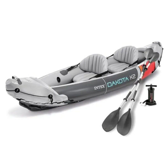 2-Person Inflatable Kayak Set Dakota K2 with 86in Oars and Pump in Blue for Outdoor Water Sports with Quick Inflation and Durable