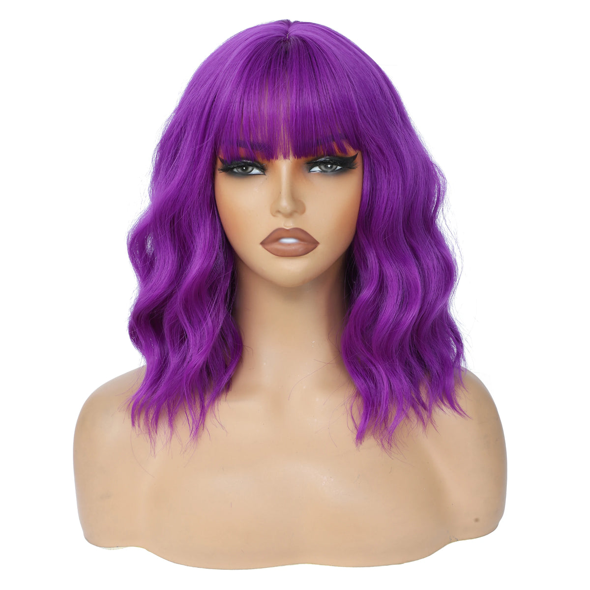 Bob Wig With Bangs 12 Inch Short Wavy Bob Wig Synthetic Blue Orange Pink Yellow Purple Red Wigs For Women Cosplay Halloween Kpop Daily Use