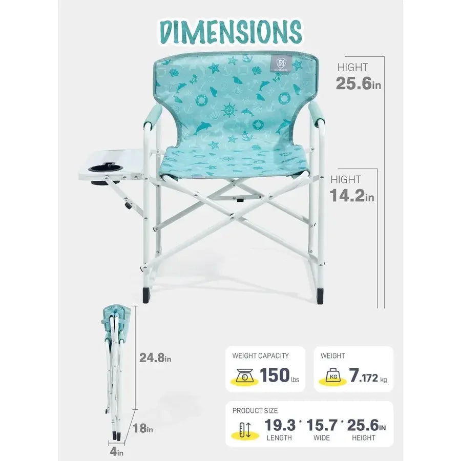 Kids Directors Chair with Side table for Camping, RV amp Sports, Padded Kid Outdoor Seat with Safety Lock, Lightweight Portable