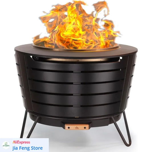 Modern Black 25-Inch Smokeless Wood-Burning Patio Fire Pit with Removable Ash Pan and Weather-Resistant Cover