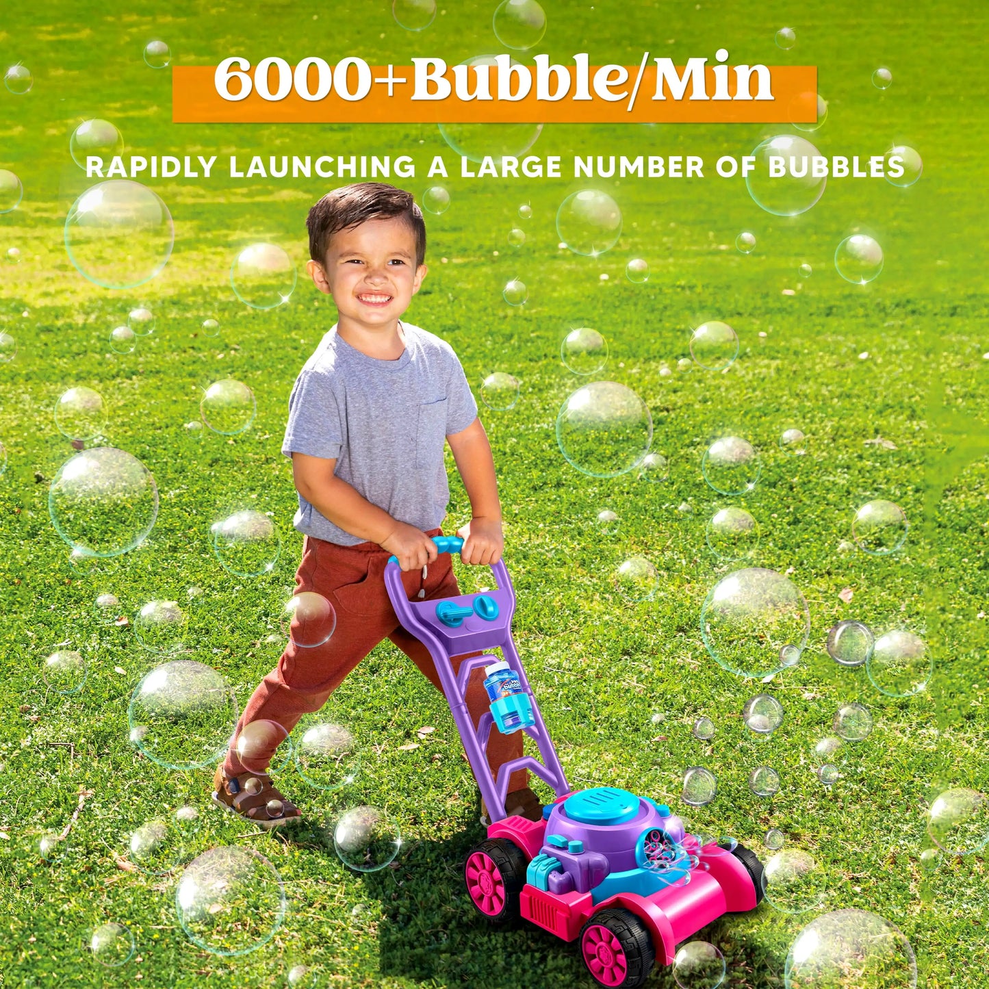 JOYFY Bubble Lawn Mower Bubble Machine Summer Outdoor Toys Pink Bubble Blower for Kids 3-6 Birthday Gifts