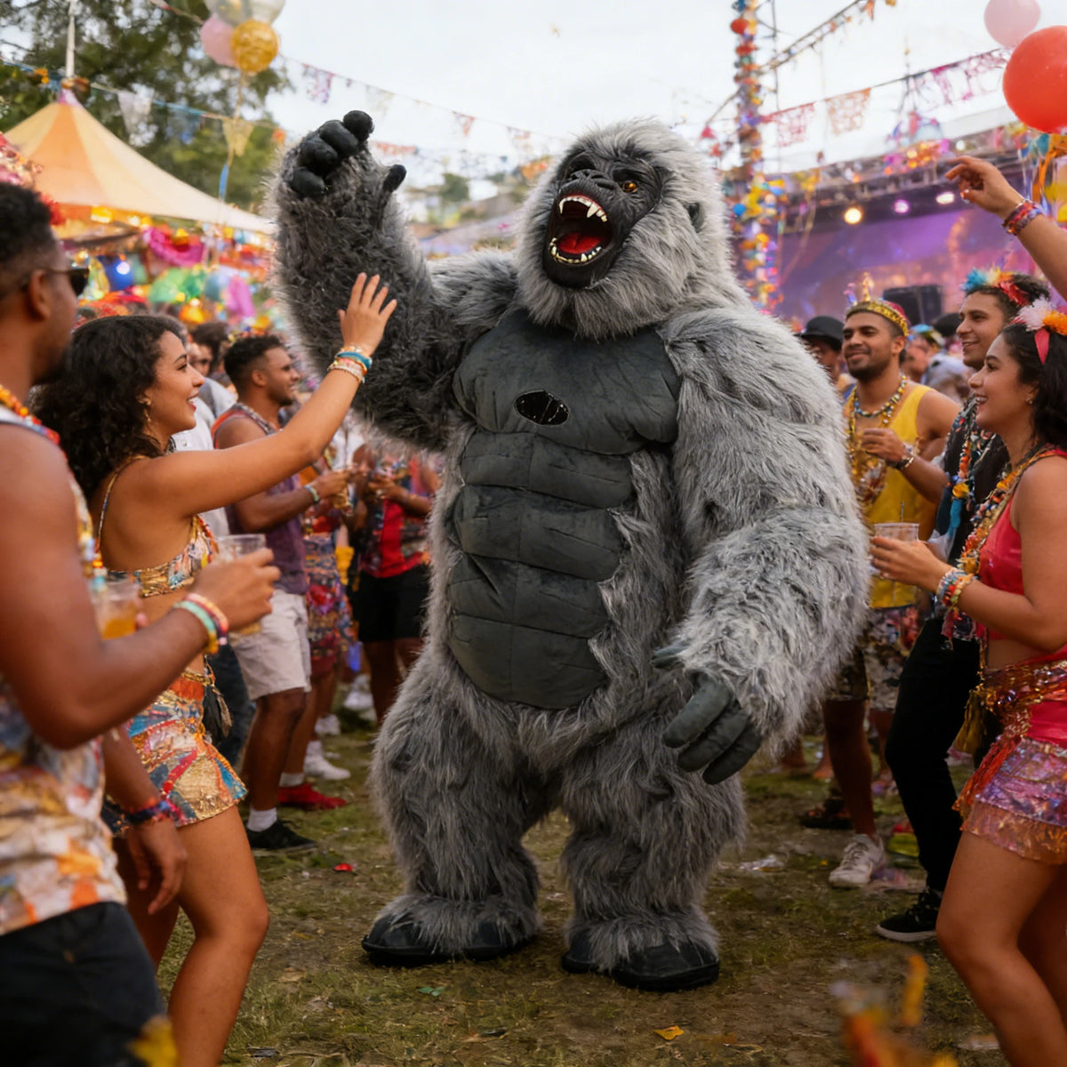 2.6m/3M King Kong Inflatable Costume Mascot With Battery Adult Character Cosplay Animal Birthday Halloween Party Event Plush Set