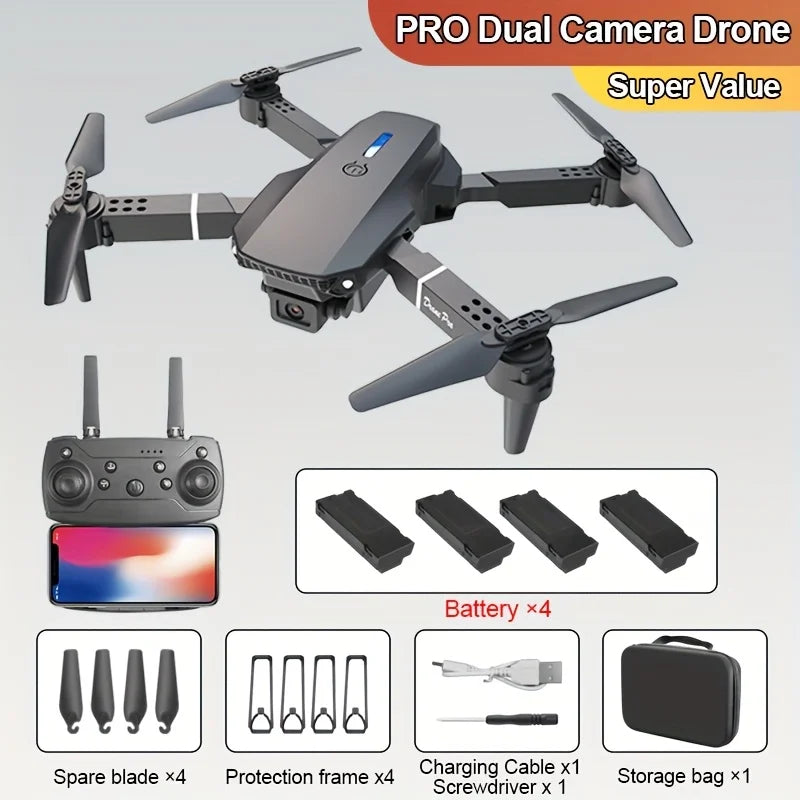 ZNLYRION 4K Dual Camera FPV Drone E88 Pro 15Mins Flight Time Foldable Quadcopter with Altitude Hold Headless Mode One-Key Takeoff/Landing