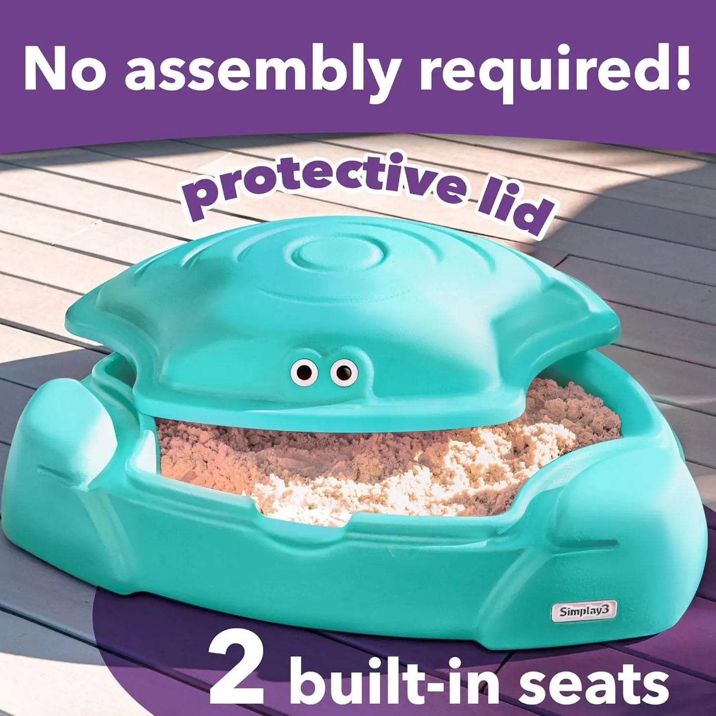 Coastal Crab Fully Assembled Sandbox for Kids, Toddler Outdoor Sand Box with Lid for Playground, Backyard, Ages 1.5 to 5 Years,