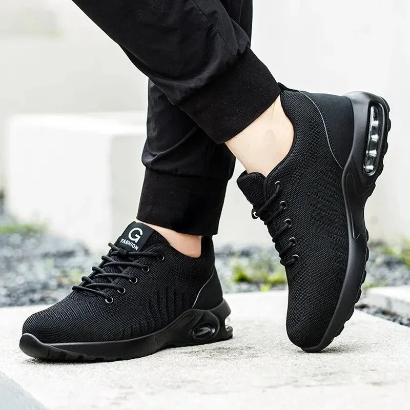 Men Safety Shoes Work Boots, Summer Solid Color Lightweight Breathable Steel Toe Anti-Smash Indestructible Tactical Work Sneakers