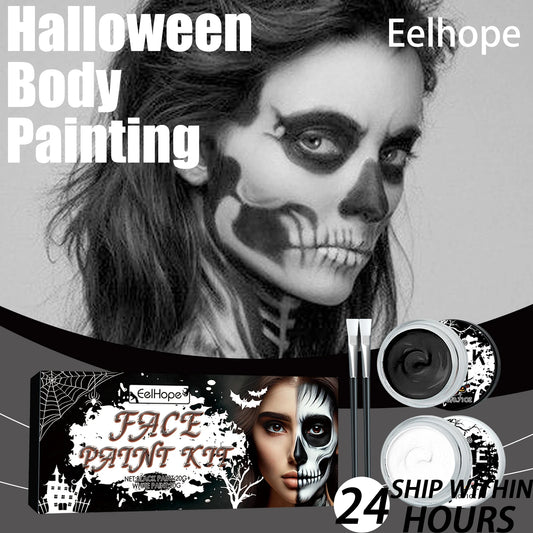 Eelhope Halloween Black White Body Paint Professional Face Body Art Makeup Smudge Proof Waterproof Body Paint for Costume Party