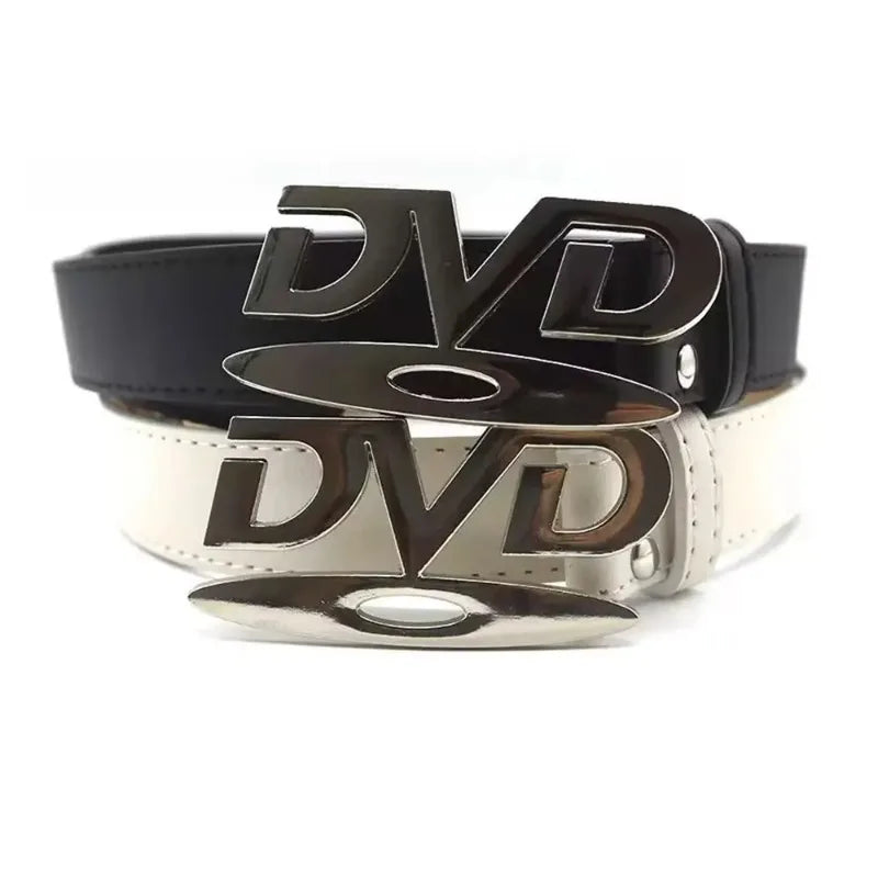 Unisex Nostalgic DVD Buckle Belt - White Black Jeans Decoration Waistband for Men & Women Perfect for Daily Wear & Party Outfits