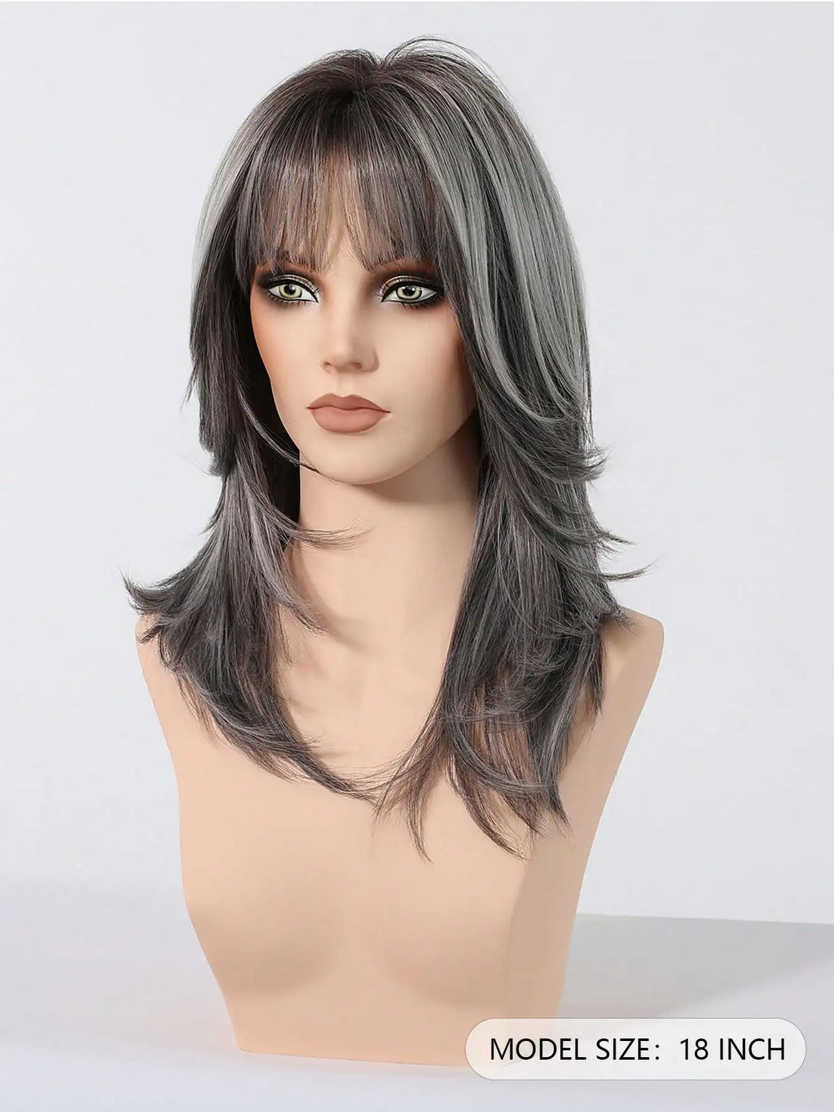 Halloween Wig TopShe Medium Length Wig Grey Curly Wig for Woman 18 inch Heat Resistant Silver Grey Synthetic Wig Layered Medium Long Shaggy Hair Wig osplay Costume Party Daily Wear Natural Ash Grey Salt and Pepper Hairpiece F
