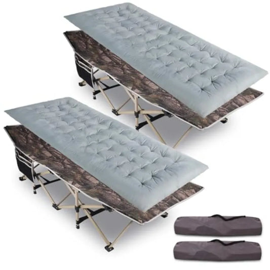 2-Pack Folding Camping Cots for Adults with Mattress Pad Heavy Duty Sleeping Cots Soft Comfortable for Outdoor Camping Indoor