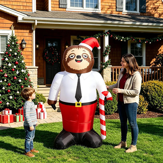 5.6FT Christmas Inflatable Sloth Gentleman with LED Lights Blow Up Yard Decoration for Garden Lawn Holiday Party Comical Inflatable Animal Holiday Decorations