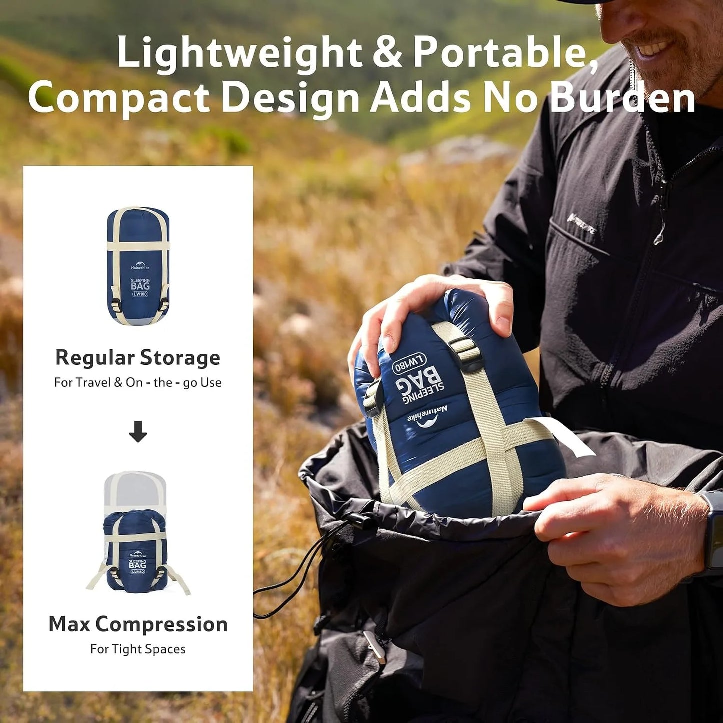 Naturehike Lightweight Compact Sleeping Bag Outdoor Camping Ultralight Envelope Sleeping Bag Portable Blanket Quilt with Compression Sack