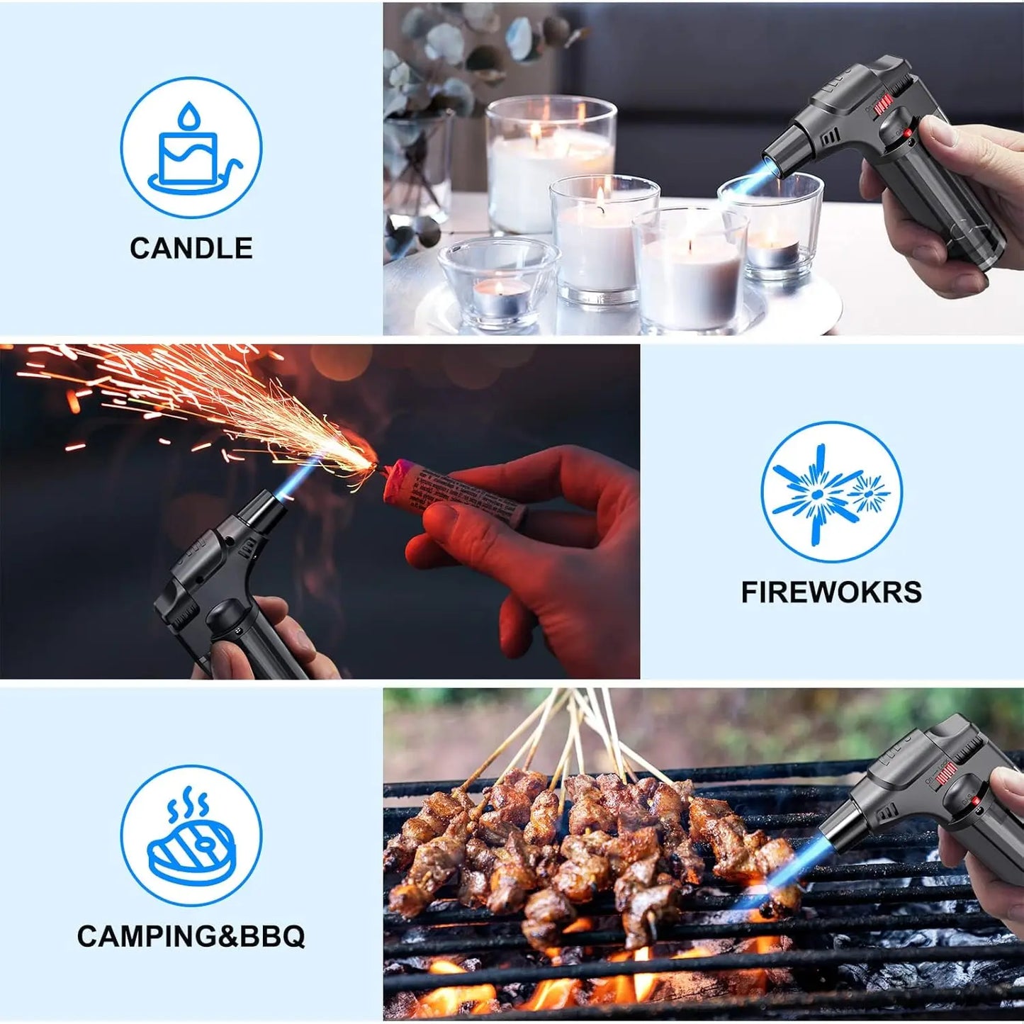 Windproof Refillable Torch Lighters, 4-Pack for Candles, Grills & Camping, Safe & Durable