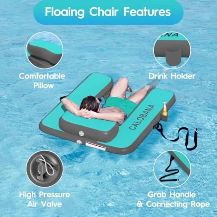 Heavy Duty Inflatable Floating Chair for Adults Portable Pool Float Lounger in Blue Durable and Comfortable for Swimming Pool L