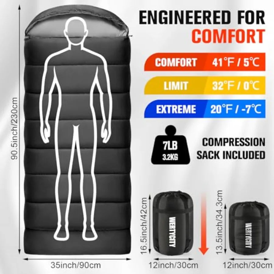 0 Degree Sleeping Bag for Adults XXL Big and Tall 4 Season Cold Weather Winter Camping with Compression Sack