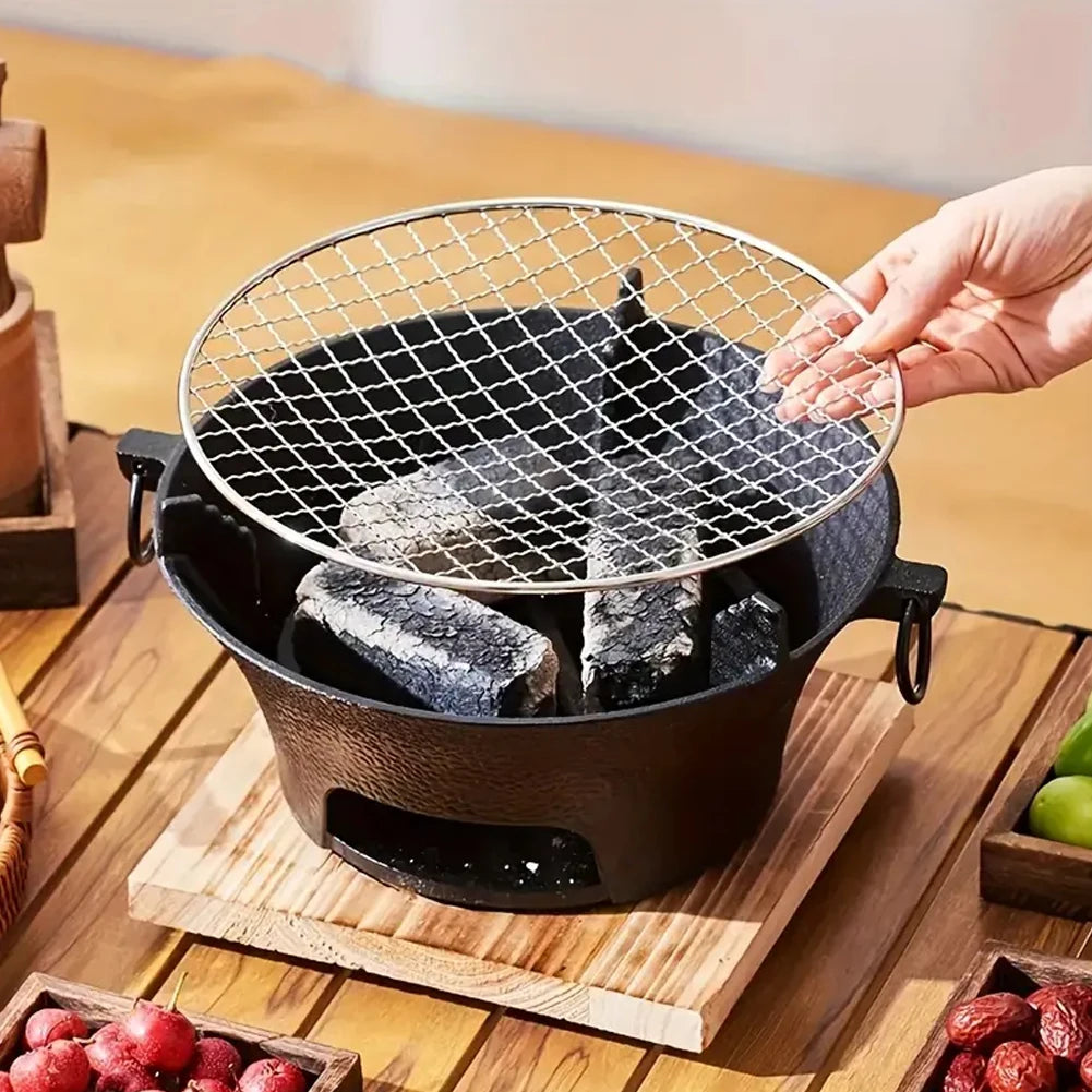 1pc Stainless Steel Barbecue Grill Tabletop Bbq Pit Round Iron Charcoal Stove for Home Party Outdoor Camping