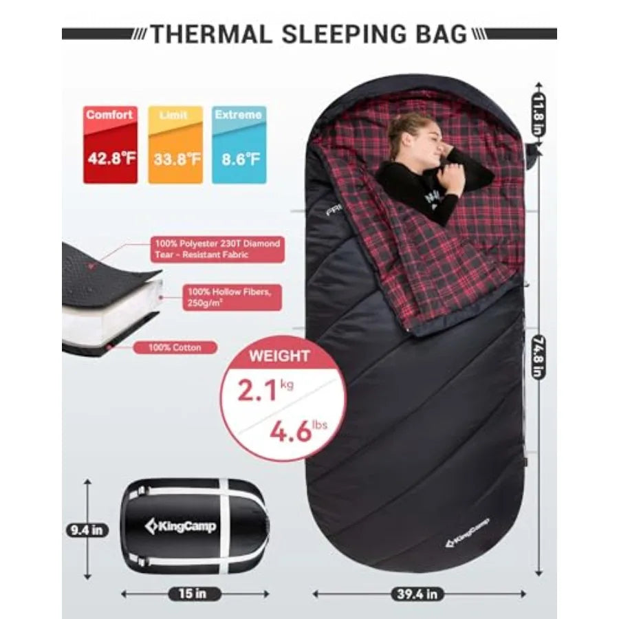 Sleeping Bag for Adults Cold Weather and Warm Extra Wide Big and Tall XL Portable Waterproof Flannel Sleeping Bags Essentials