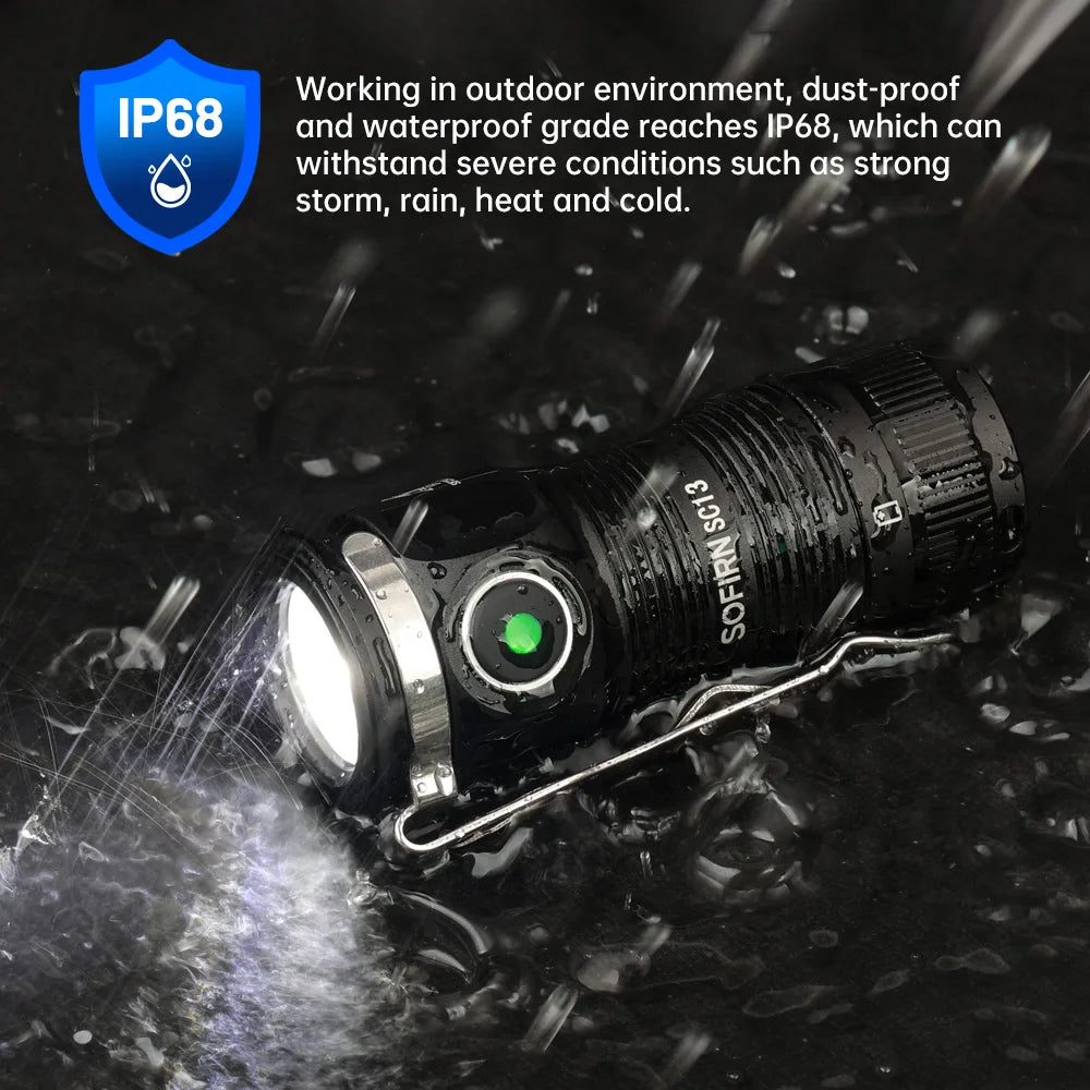 LED 1300lm Tactical 18350 Rechargeable Flashlight 6000K Keychain Emergency Torch Led Light with Magnetic