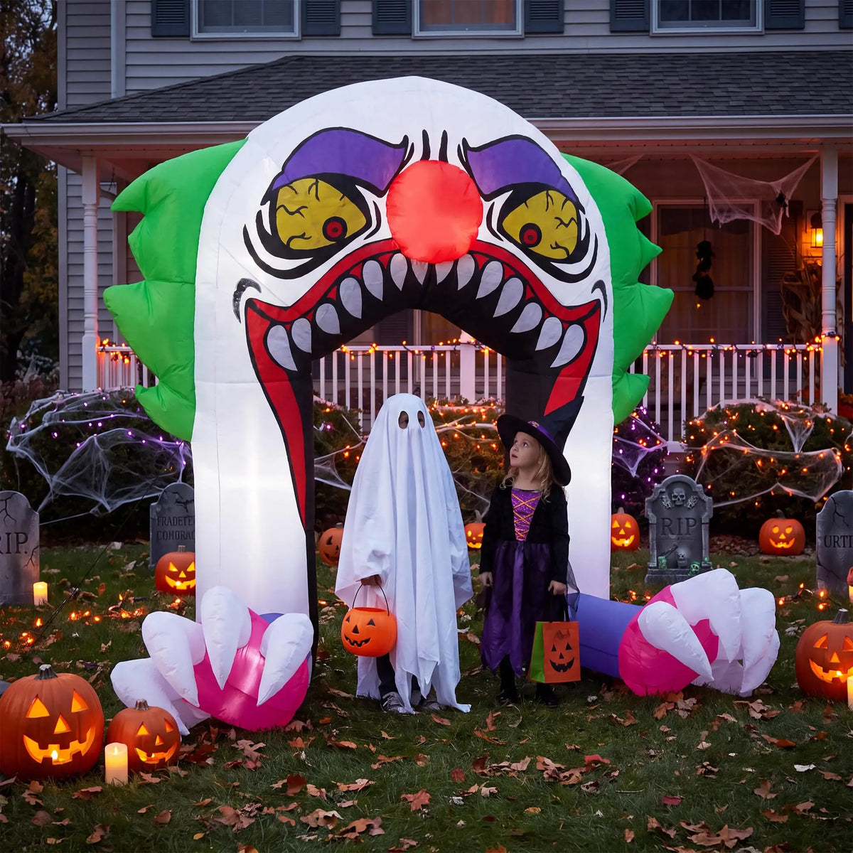 5ft Halloween Inflatable Clown Arch For Trunk Or Treat Car Decorations With Led Lights Built-In Blower Outdoor Yard Lawn Party