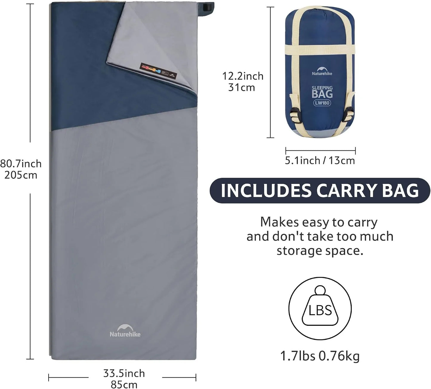 Naturehike Lightweight Compact Sleeping Bag Outdoor Camping Ultralight Envelope Sleeping Bag Portable Blanket Quilt with Compression Sack