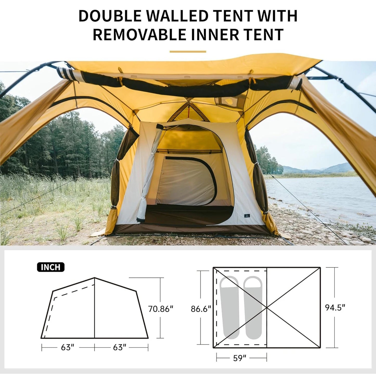 Naturehike Dune 7.6 Camping Tent 4 Season for 2-4 Person Waterproof Windproof 1 Room 1 Hall Family Travel Outdoor Large Tent