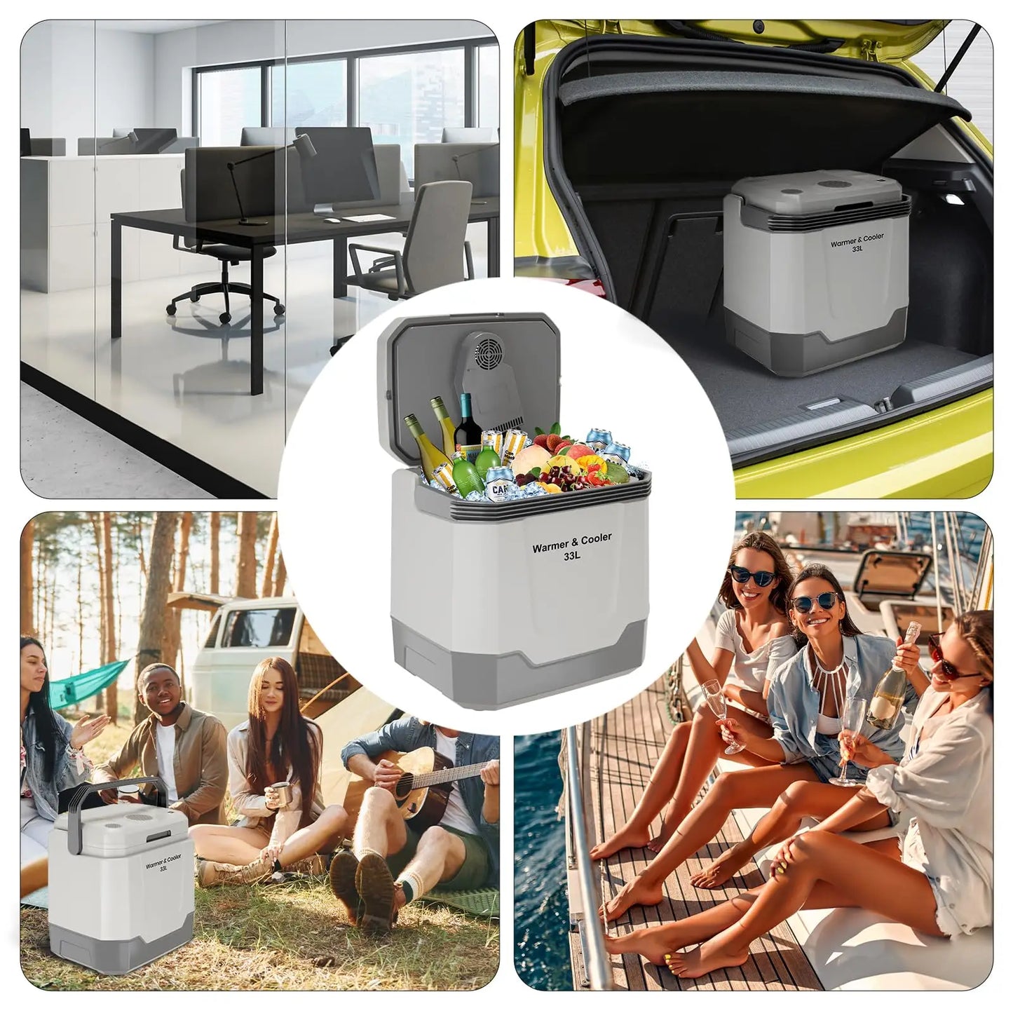 Portable 35QT Plug In Electric Cooler Warmer, 12V/110V Car Travel Cooler With Locking Handle For Camping Beach Picnic Food Home