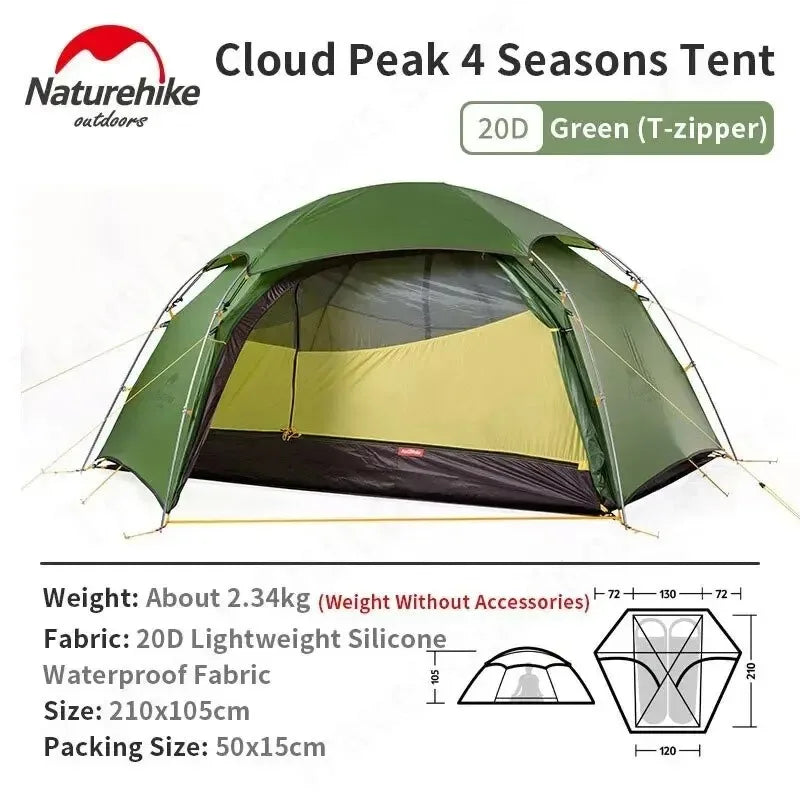 Naturehike Cloud Peak 2 Person Tent Ultralight Waterproof Camping Tent 4 Season Nylon Backpacking Traveling Tent