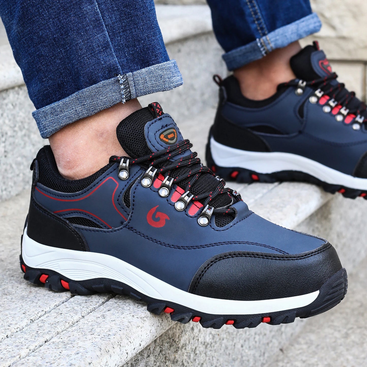 Men Steel Toe Safety Shoes Anti-Puncture Non-Slip Work Boots Wear-Resistant Breathable Hiking Safety Sneakers for Industrial Work