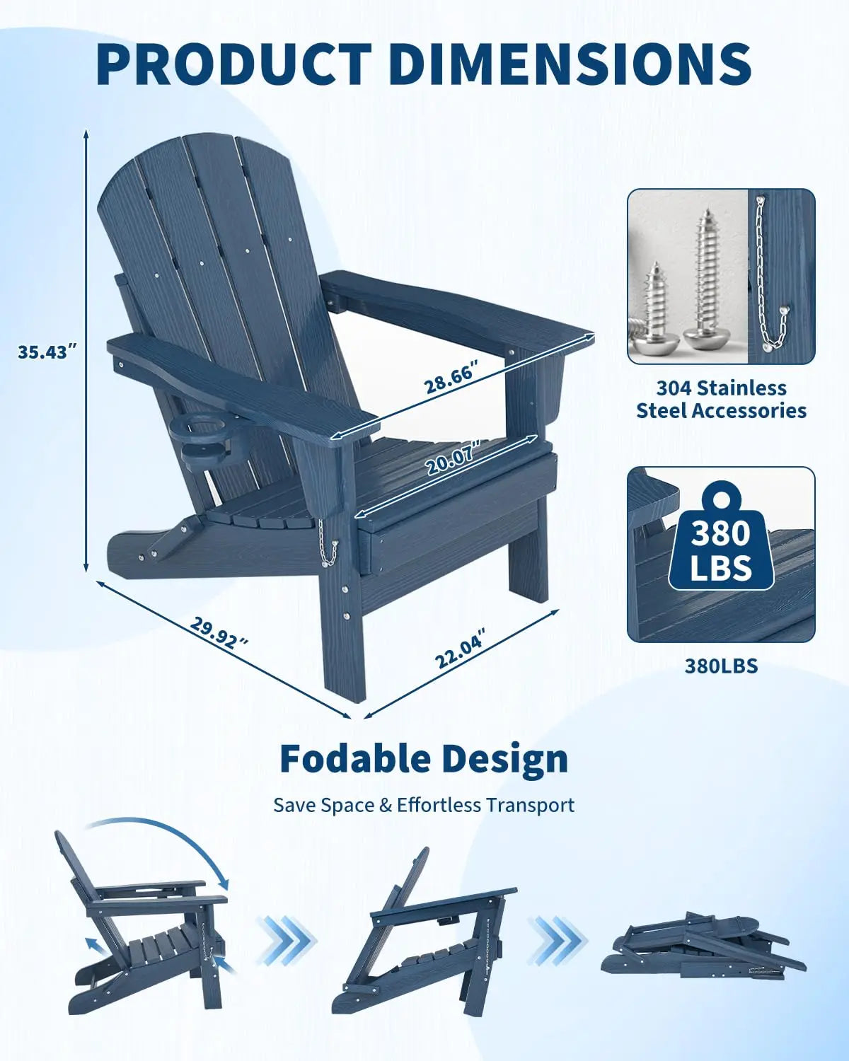 1 PC Folding Adirondack Chair, All-Weather HDPE Outdoor Chair, Wooden Textured with Cup Holder for patios, Decks, Gardens, Fire Pits
