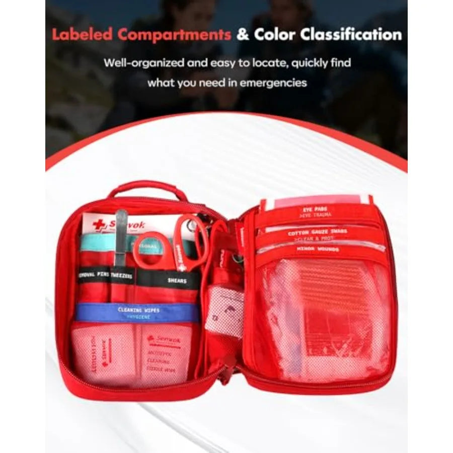 121 Pcs First Aid Kit for Car Home and Travel - Emergency Survival Kit with Zip Stitch Wound Closure and Molle Pack Pock