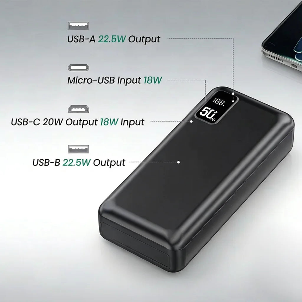 Hganus 50000mAh Powerbank 22.5W Fast Charge Protable Powerbank External Battery High Capacity For IPh Xiaomi Samsung Outdoor Use