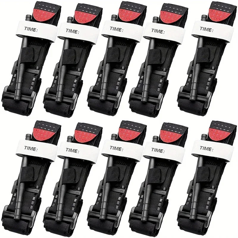 10Pcs/Set Tactical Tourniquet, 95cm Adjustable Buckle Emergency Medical Survival Tourniquet for Outdoor Exploration & First Aid