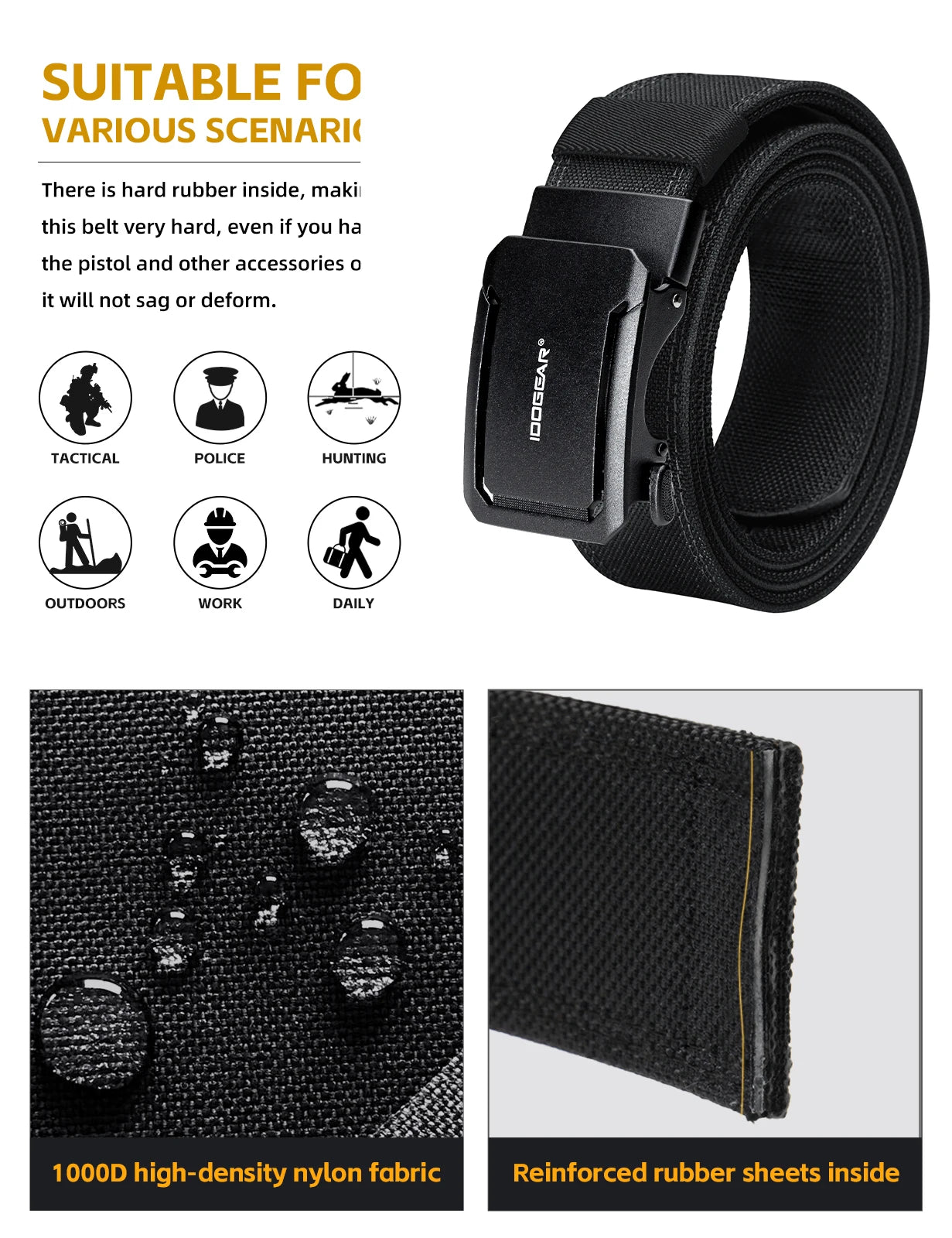 IDOGEAR SPORTS Quick-Adjust Tactical Ratchet Belt | Heavy-Duty 1.75" 1000D Nylon for EDC, CCW & Duty Use 3439