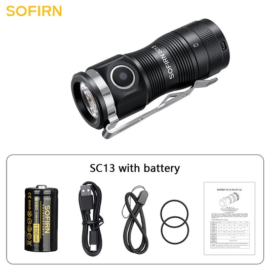 LED 1300lm Tactical 18350 Rechargeable Flashlight 6000K Keychain Emergency Torch Led Light with Magnetic