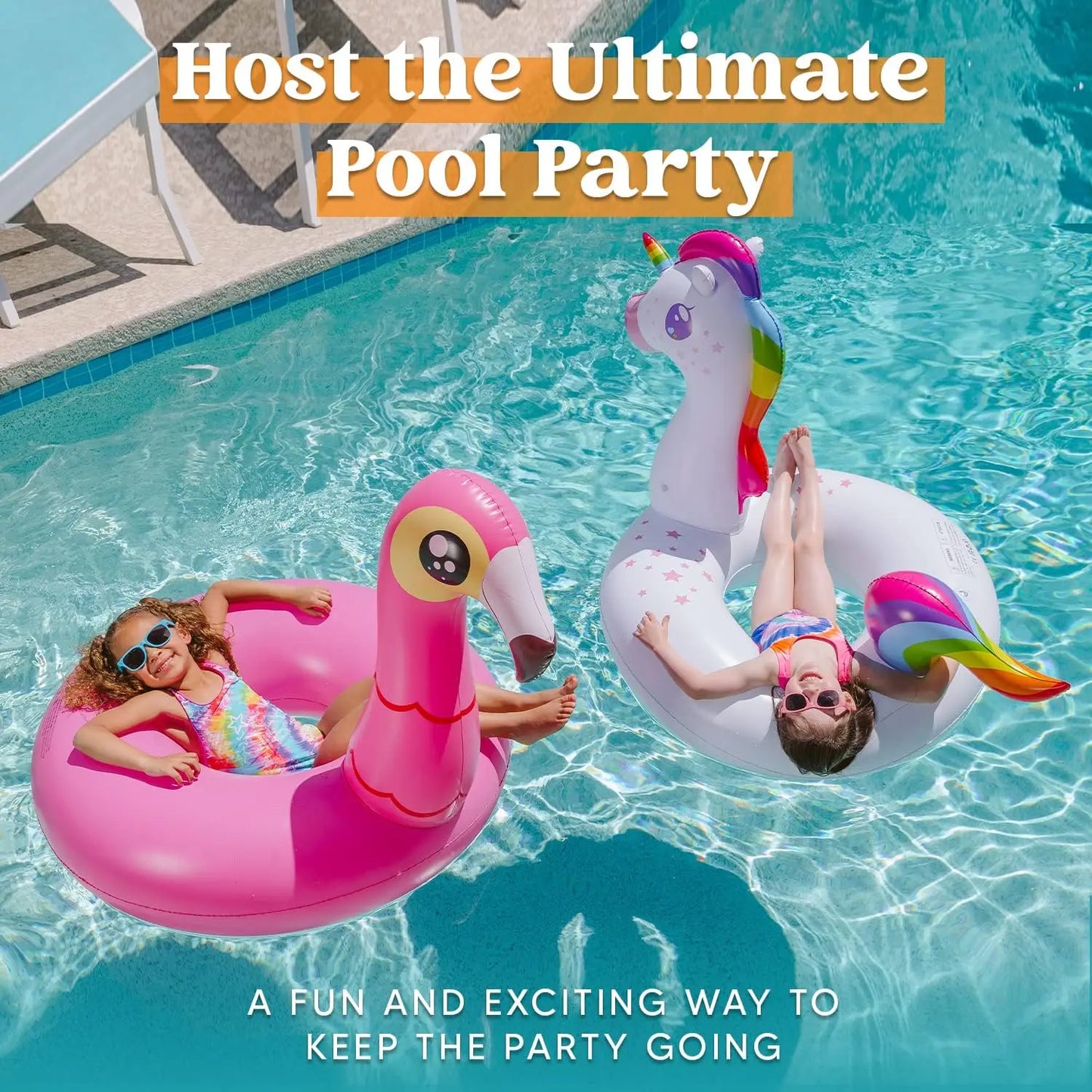 2-Pack Unicorn & Flamingo Pool Floats - Inflatable Swim Rings for Adults & Kids, Summer Beach Party Decorations