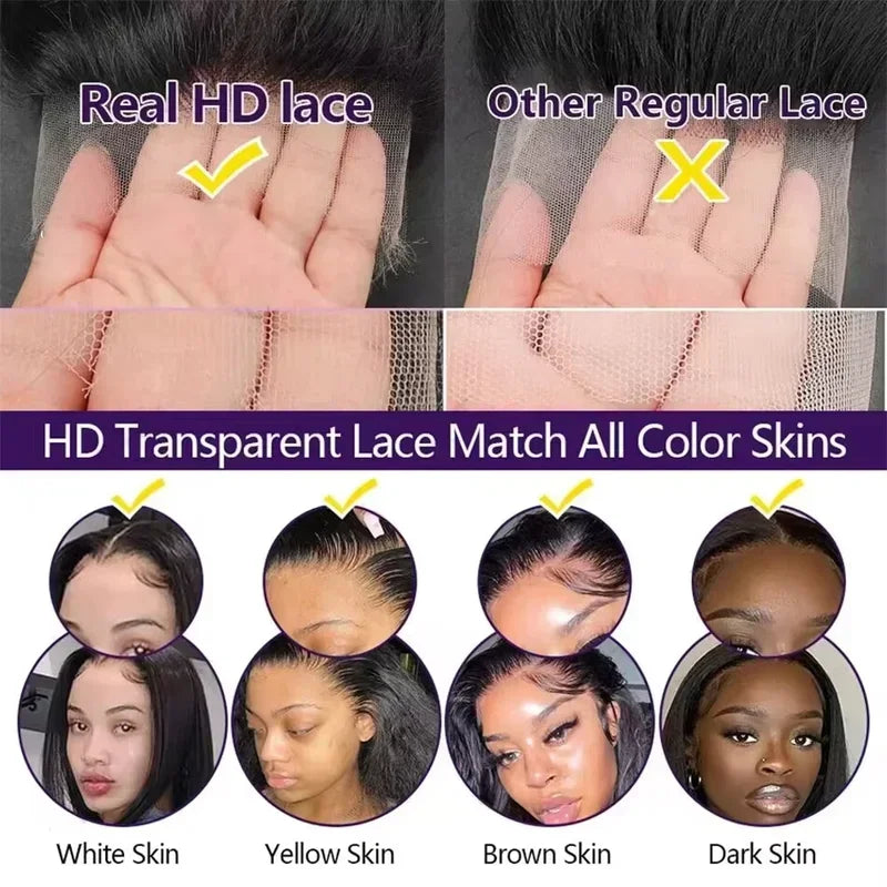40 Inch Jerry Curly Human Hair Wig 13x4 13x6 HD Transparent Lace Front 250% Density Pre-Plucked with Baby Hair Deep Curly Water Wave Natural Black for Women Halloween Season
