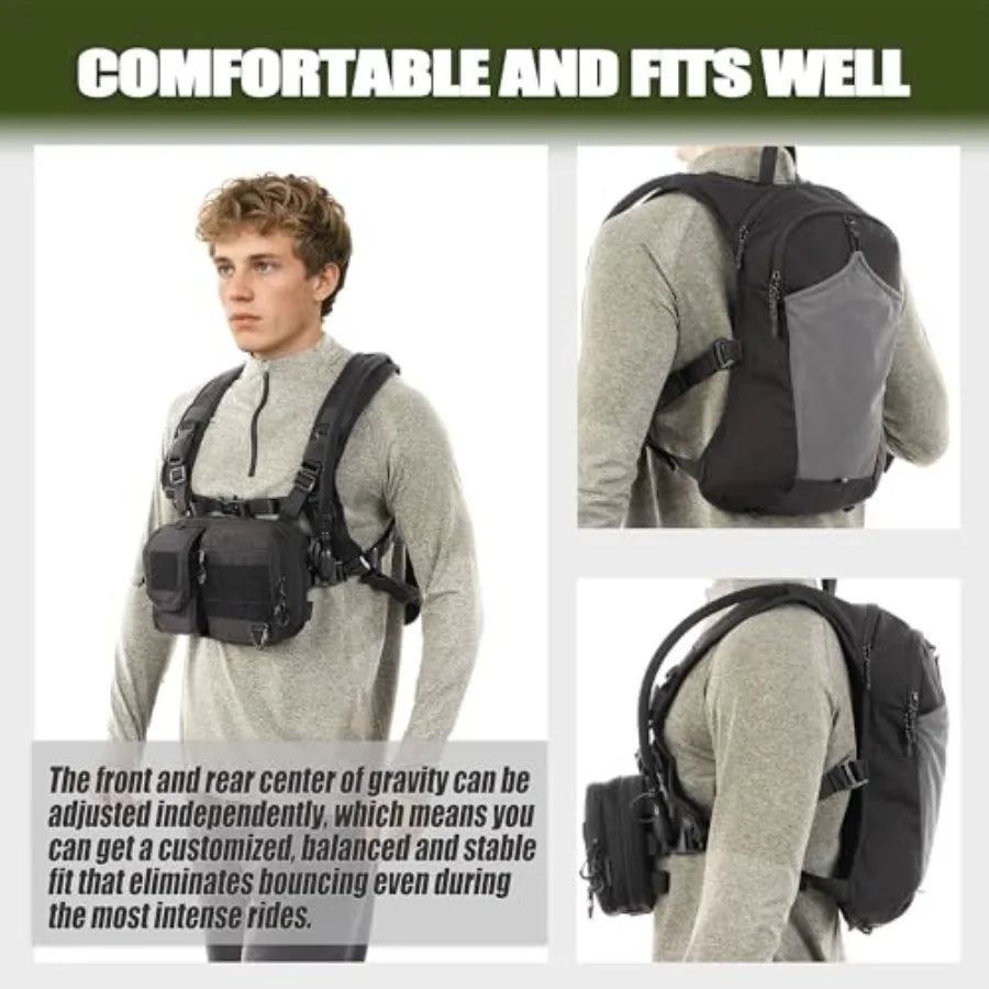 2-in-1 Hydration Backpack and Tactical Chest Pack with 2.5L Water Bladder Modular Molle Hydration Vest 500D Nylon Lightweight