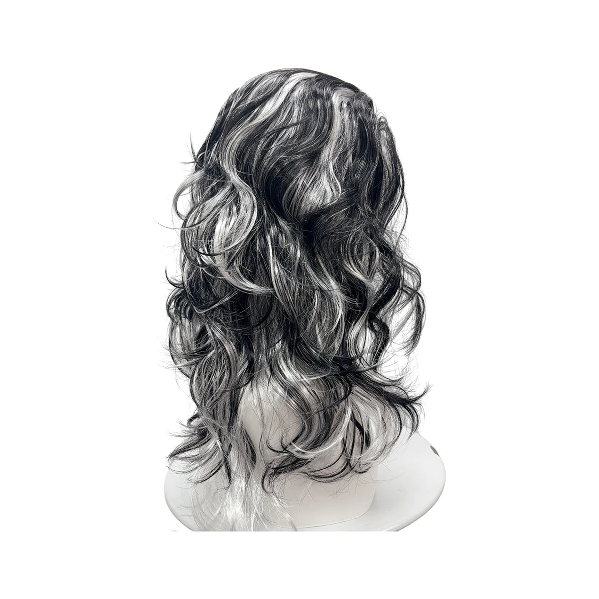 Black Silver White Highlights Premium Synthetic Fiber Long Curly Wig Big Waves Fluffy Voluminous Messy Layered Hair with Bangs Side Part Heat Resistant Adjustable Cap for  Cosplay Party Halloween Costume Role Play Stage Show